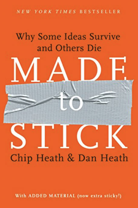 Book cover of Made to Stick by Chip Heath and Dan Heath, which proposes a "success" framework which includes stories as an essential element.