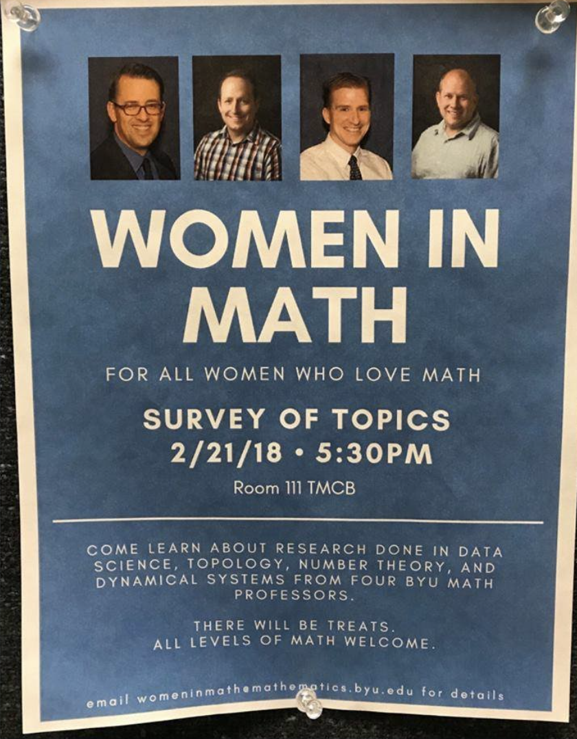 Advertisement for an all-male panel/manel of mathematicians, with the stated topic "women in math"